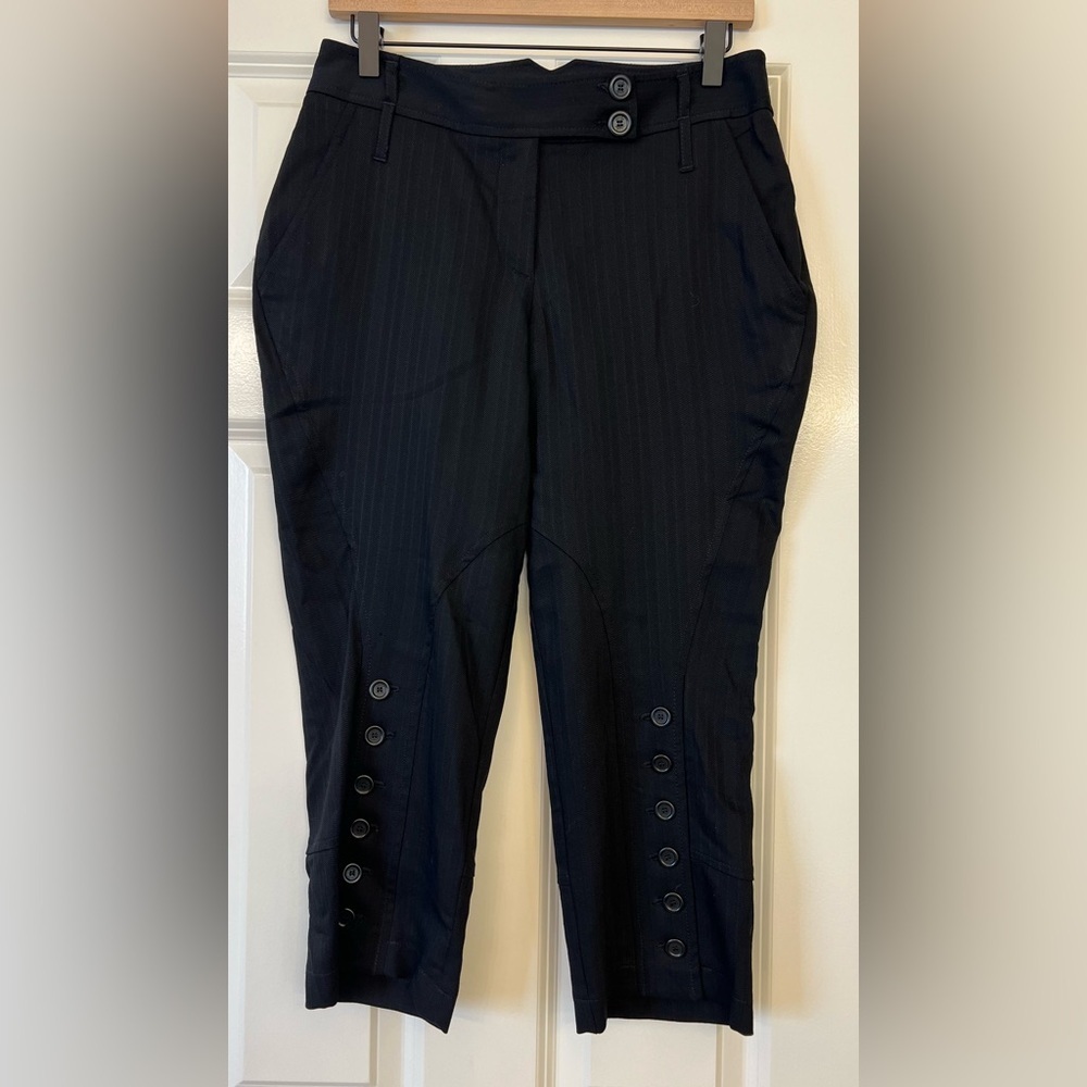 Whistles London Wool Blend Pin Stripe Black Crop Pant Size 4